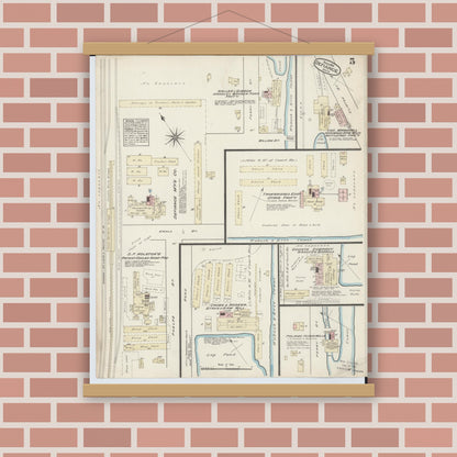 Old map wall art mockup — magnetic wood frame on brick wall — Sanborn Fire Insurance Map from Defiance, Defiance County, Ohio (1884), Sheet #0005