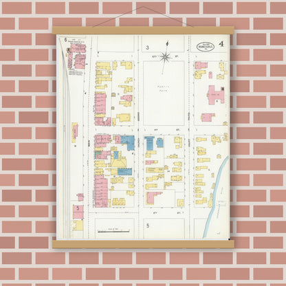 Old map wall art mockup — magnetic wood frame on brick wall — Sanborn Fire Insurance Map from Honesdale, Wayne County, Pennsylvania (1903), Sheet #0004