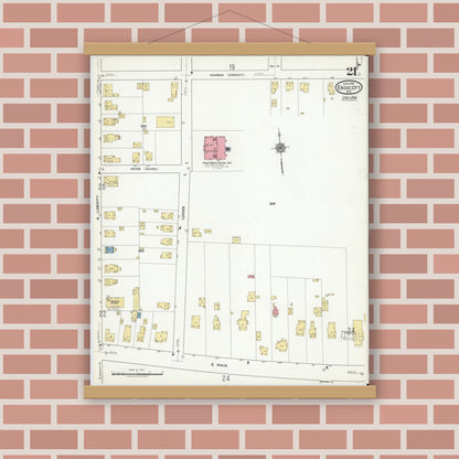 Old map wall art mockup — magnetic wood frame on brick wall — Sanborn Fire Insurance Map from Endicott, Broome County, New York (1918), Sheet #0021
