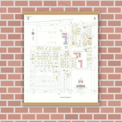 Old map wall art mockup — magnetic wood frame on brick wall — Sanborn Fire Insurance Map from Pasadena, Harris County, Texas (1943), Sheet #0004