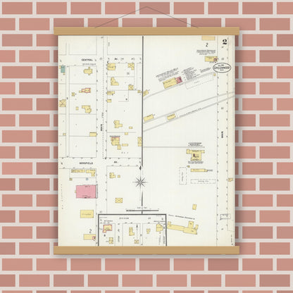 Old map wall art mockup — magnetic wood frame on brick wall — Sanborn Fire Insurance Map from Greenwood, Clark County, Wisconsin (1902), Sheet #0002