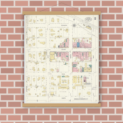 Old map wall art mockup — magnetic wood frame on brick wall — Sanborn Fire Insurance Map from Holden, Johnson County, Missouri (1907), Sheet #0002