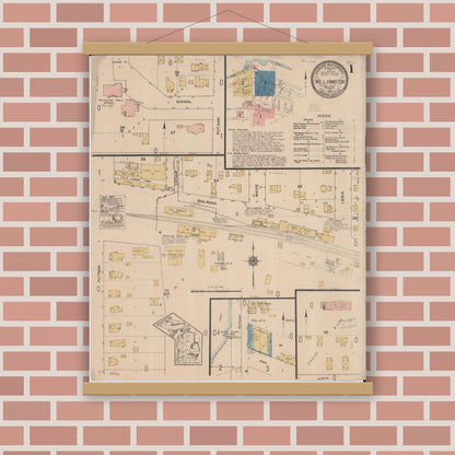 Old map wall art mockup — magnetic wood frame on brick wall — Sanborn Fire Insurance Map from Williamston, Ingham County, Michigan (1922) - Complete Map Set