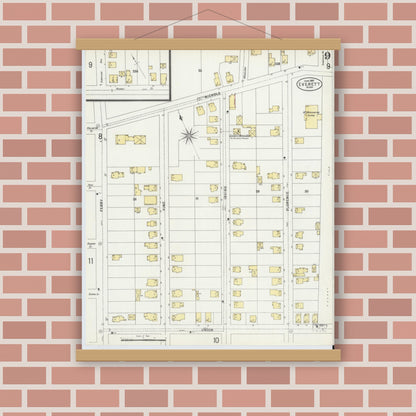 Old map wall art mockup — magnetic wood frame on brick wall — Sanborn Fire Insurance Map from Everett, Middlesex County, Massachusetts (1897), Sheet #0009