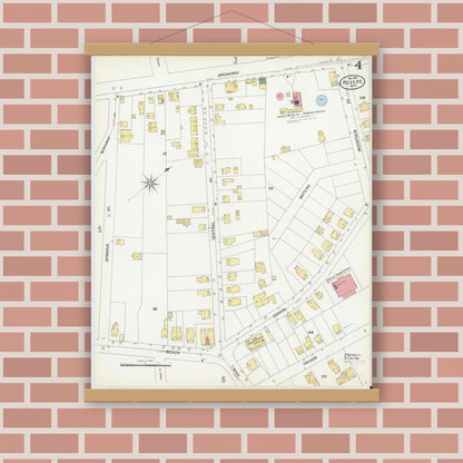 Old map wall art mockup — magnetic wood frame on brick wall — Sanborn Fire Insurance Map from Revere, Suffolk County, Massachusetts (1900), Sheet #0004