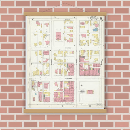 Old map wall art mockup — magnetic wood frame on brick wall — Sanborn Fire Insurance Map from Kenton, Hardin County, Ohio (1902), Sheet #0006