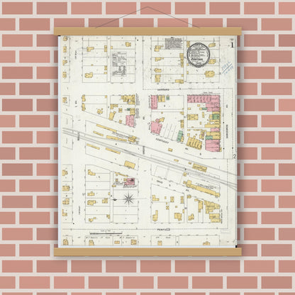 Old map wall art mockup — magnetic wood frame on brick wall — Sanborn Fire Insurance Map from Rantoul, Champaign County, Illinois (1899), Sheet #0001