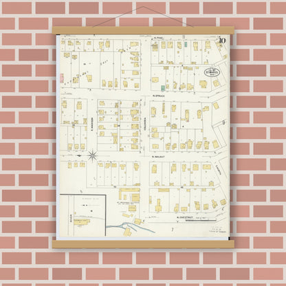 Old map wall art mockup — magnetic wood frame on brick wall — Sanborn Fire Insurance Map from Saint Marys, Auglaize County, Ohio (1907), Sheet #0010
