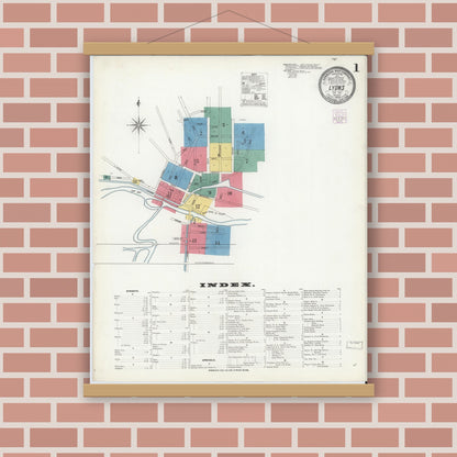 Old map wall art mockup — magnetic wood frame on brick wall — Sanborn Fire Insurance Map from Lyons, Wayne County, New York (1904) - Complete Map Set