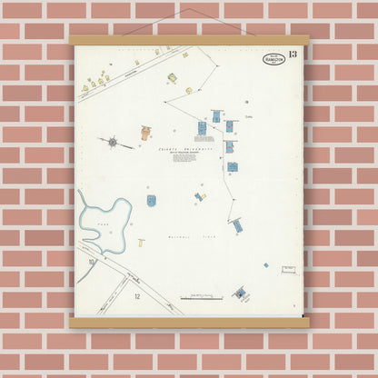 Old map wall art mockup — magnetic wood frame on brick wall — Sanborn Fire Insurance Map from Hamilton, Madison County, New York (1911), Sheet #0013