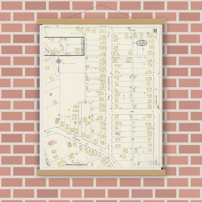 Old map wall art mockup — magnetic wood frame on brick wall — Sanborn Fire Insurance Map from Salem, Columbiana County, Ohio (1915), Sheet #0011