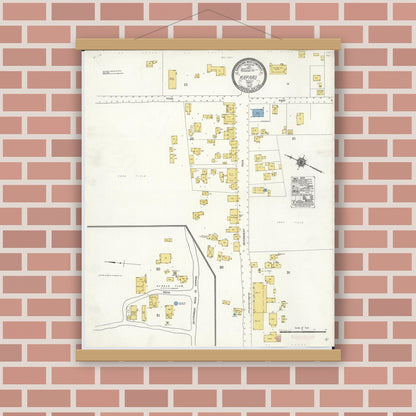 Old map wall art mockup — magnetic wood frame on brick wall — Sanborn Fire Insurance Map from Kapaau, Hawaii County, Hawaii (1921), Sheet #0001