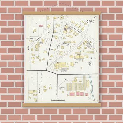 Old map wall art mockup — magnetic wood frame on brick wall — Sanborn Fire Insurance Map from Corry, Erie County, Pennsylvania (1897), Sheet #0008
