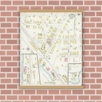 Old map wall art mockup — magnetic wood frame on brick wall — Sanborn Fire Insurance Map from Butler, Butler County, Pennsylvania (1896), Sheet #0010