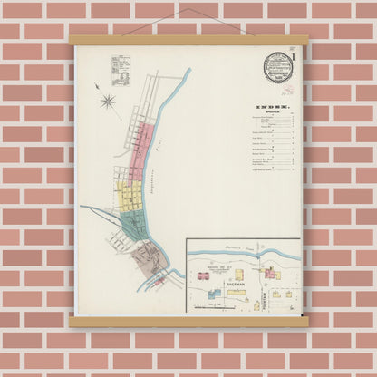 Old map wall art mockup — magnetic wood frame on brick wall — Sanborn Fire Insurance Map from Duncannon, Perry County, Pennsylvania (1894) - Complete Map Set