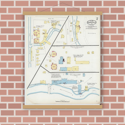 Old map wall art mockup — magnetic wood frame on brick wall — Sanborn Fire Insurance Map from Honesdale, Wayne County, Pennsylvania (1892), Sheet #0007