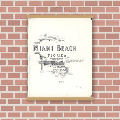 Old map wall art mockup — magnetic wood frame on brick wall — Sanborn Fire Insurance Map from Miami Beach, Dade County, Florida (1960), Sheet #0001