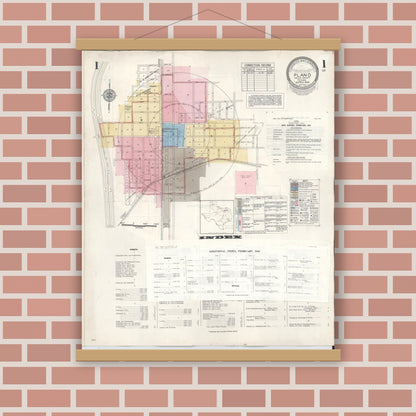 Old map wall art mockup — magnetic wood frame on brick wall — Sanborn Fire Insurance Map from Plano, Collin County, Texas (1961), Sheet #0001