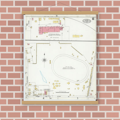 Old map wall art mockup — magnetic wood frame on brick wall — Sanborn Fire Insurance Map from Lancaster, Fairfield County, Ohio (1904), Sheet #0002