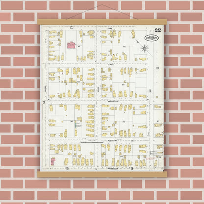 Old map wall art mockup — magnetic wood frame on brick wall — Sanborn Fire Insurance Map from Ogdensburg, St. Lawrence County, New York (1904), Sheet #0022