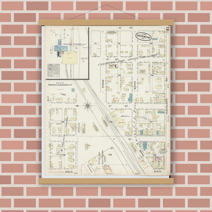 Old map wall art mockup — magnetic wood frame on brick wall — Sanborn Fire Insurance Map from Ishpeming, Marquette County, Michigan (1884), Sheet #0002