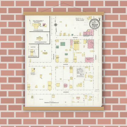 Old map wall art mockup — magnetic wood frame on brick wall — Sanborn Fire Insurance Map from Madison, Rockingham County, North Carolina (1910) - Complete Map Set