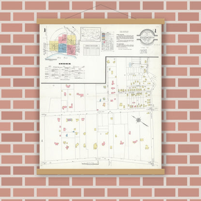 Old map wall art mockup — magnetic wood frame on brick wall — Sanborn Fire Insurance Map from Edgeworth, Allegheny County, Pennsylvania (1938) - Complete Map Set
