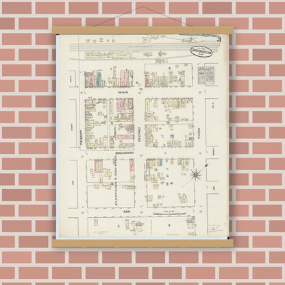 Old map wall art mockup — magnetic wood frame on brick wall — Sanborn Fire Insurance Map from Crookston, Polk County, Minnesota (1884), Sheet #0003