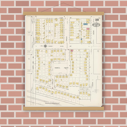 Old map wall art mockup — magnetic wood frame on brick wall — Sanborn Fire Insurance Map from Wyandotte, Wayne County, Michigan (1922), Sheet #0010