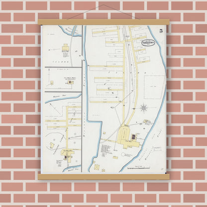 Old map wall art mockup — magnetic wood frame on brick wall — Sanborn Fire Insurance Map from Tomahawk, Lincoln County, Wisconsin (1892), Sheet #0005