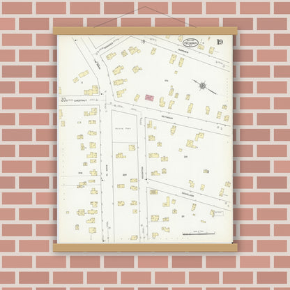 Old map wall art mockup — magnetic wood frame on brick wall — Sanborn Fire Insurance Map from Fredonia, Chautauqua County, New York (1912), Sheet #0019