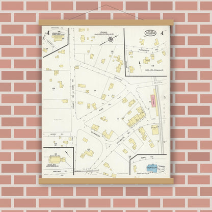 Old map wall art mockup — magnetic wood frame on brick wall — Sanborn Fire Insurance Map from Bourne, Barnstable County, Massachusetts (1924), Sheet #0004
