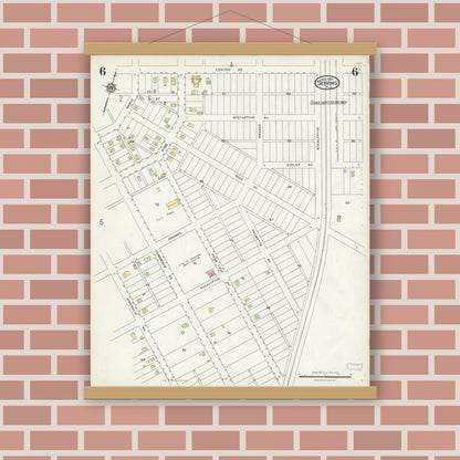 Old map wall art mockup — magnetic wood frame on brick wall — Sanborn Fire Insurance Map from Sebring, Highlands County, Florida (1924), Sheet #0006
