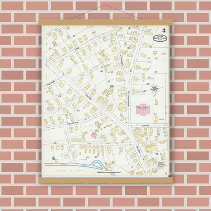 Old map wall art mockup — magnetic wood frame on brick wall — Sanborn Fire Insurance Map from Medford, Middlesex County, Massachusetts (1892), Sheet #0003