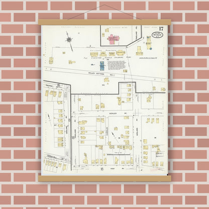 Old map wall art mockup — magnetic wood frame on brick wall — Sanborn Fire Insurance Map from Nyack, Rockland County, New York. (1910), Sheet #0017