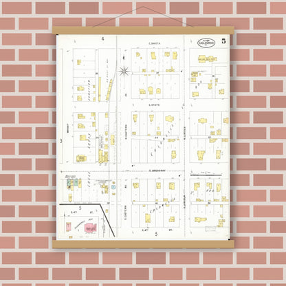 Old map wall art mockup — magnetic wood frame on brick wall — Sanborn Fire Insurance Map from Eagle Grove, Wright County, Iowa (1900), Sheet #0005