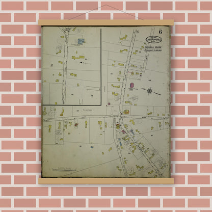 Old map wall art mockup — magnetic wood frame on brick wall — Sanborn Fire Insurance Map from East Pepperell, Middlesex County, Massachusetts (1953), Sheet #0006