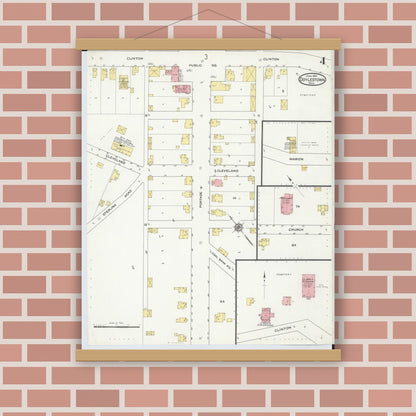 Old map wall art mockup — magnetic wood frame on brick wall — Sanborn Fire Insurance Map from Doylestown, Wayne County, Ohio (1915), Sheet #0004