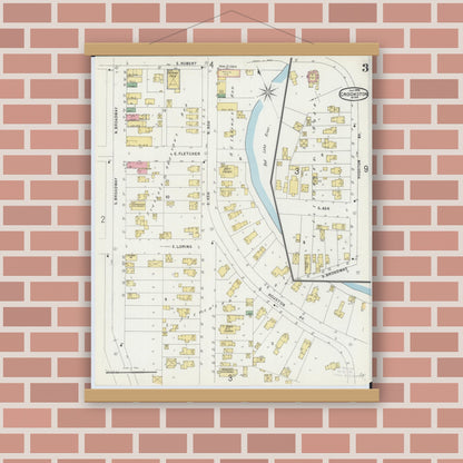 Old map wall art mockup — magnetic wood frame on brick wall — Sanborn Fire Insurance Map from Crookston, Polk County, Minnesota (1896), Sheet #0003