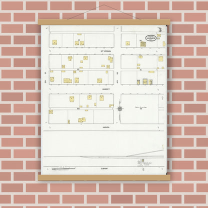 Old map wall art mockup — magnetic wood frame on brick wall — Sanborn Fire Insurance Map from Mabank, Kaufman County, Texas (1921), Sheet #0003