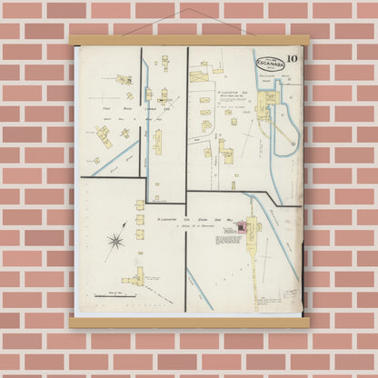 Old map wall art mockup — magnetic wood frame on brick wall — Sanborn Fire Insurance Map from Escanaba, Delta County, Michigan (1888), Sheet #0010