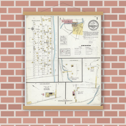 Old map wall art mockup — magnetic wood frame on brick wall — Sanborn Fire Insurance Map from Summerville, Jefferson County, Pennsylvania (1918) - Complete Map Set