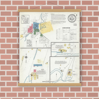 Old map wall art mockup — magnetic wood frame on brick wall — Sanborn Fire Insurance Map from Mellen, Ashland County, Wisconsin (1917), Sheet #0001