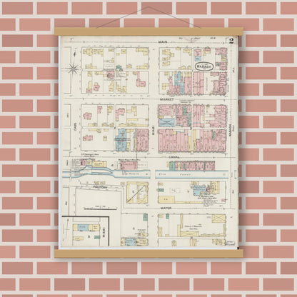Old map wall art mockup — magnetic wood frame on brick wall — Sanborn Fire Insurance Map from Wabash, Wabash County, Indiana (1887), Sheet #0002