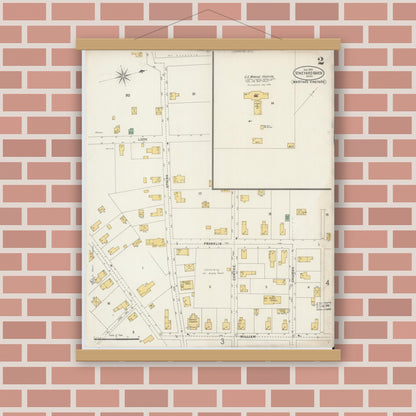 Old map wall art mockup — magnetic wood frame on brick wall — Sanborn Fire Insurance Map from Vineyard Haven, Dukes County, Massachusetts (1898), Sheet #0002
