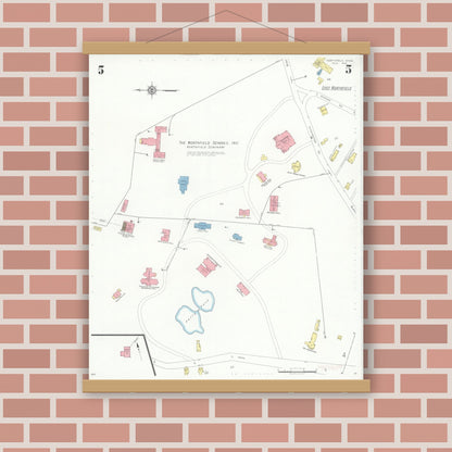 Old map wall art mockup — magnetic wood frame on brick wall — Sanborn Fire Insurance Map from Northfield, Franklin County, Massachusetts (1933), Sheet #0005