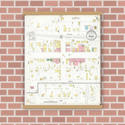 Old map wall art mockup — magnetic wood frame on brick wall — Sanborn Fire Insurance Map from Ossian, Winneshiek County, Iowa (1902) â€” Complete Set