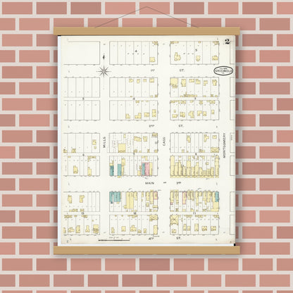 Old map wall art mockup — magnetic wood frame on brick wall — Sanborn Fire Insurance Map from Griswold, Cass County, Iowa (1894), Sheet #0002