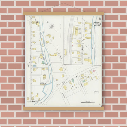 Old map wall art mockup — magnetic wood frame on brick wall — Sanborn Fire Insurance Map from Boonton, Morris County, New Jersey (1896), Sheet #0008