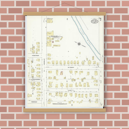 Old map wall art mockup — magnetic wood frame on brick wall — Sanborn Fire Insurance Map from Flint, Genesee County, Michigan (1909), Sheet #0007